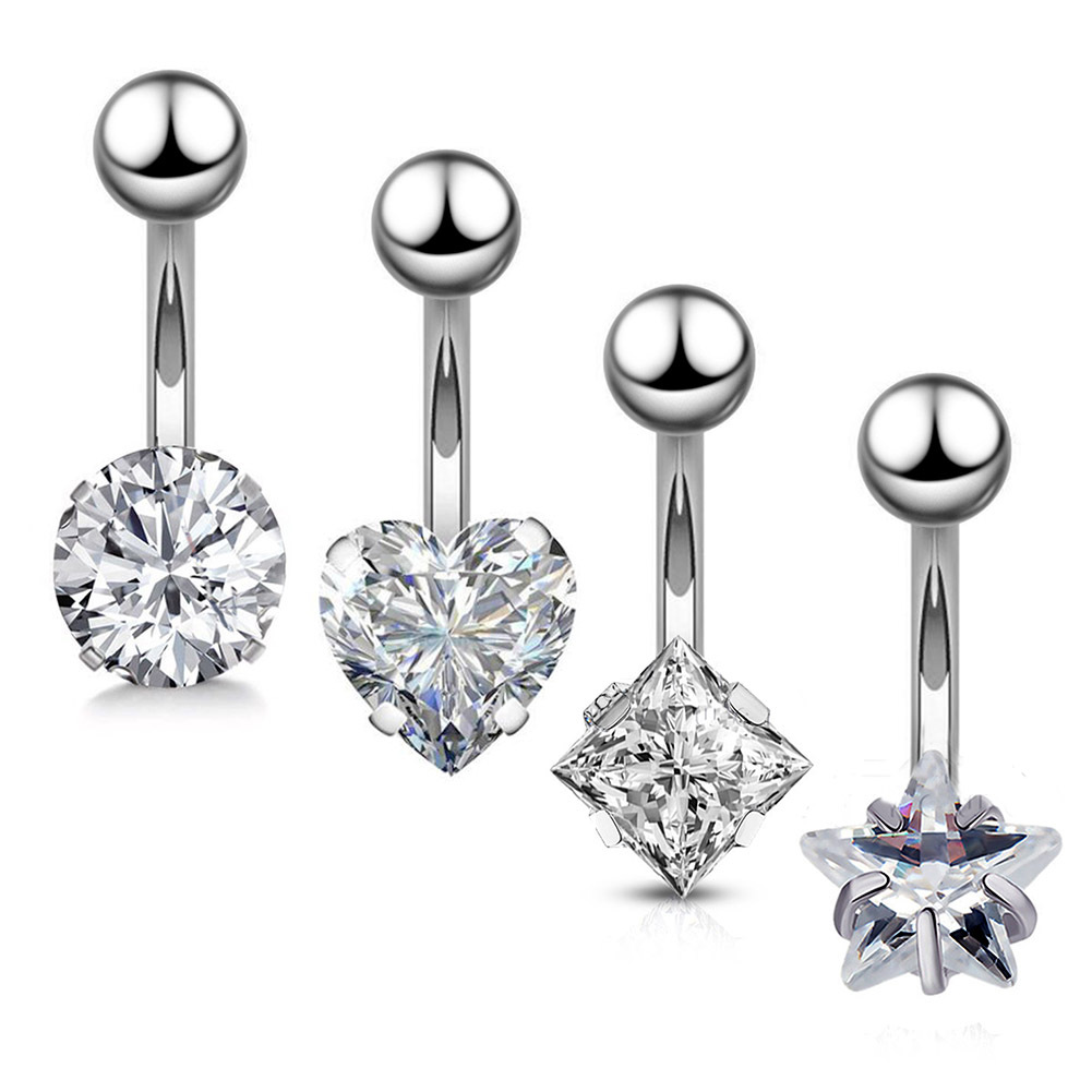 Peach belly button nail five-pointed star Square round zircon button stainless steel belly button ring puncture jewelry cross-border exclusive