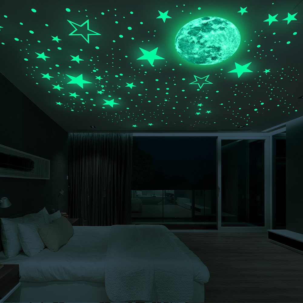 435-1003PCs luminous moon luminous star Dot fluorescent stickers children's room decoration self-adhesive cartoon stickers
