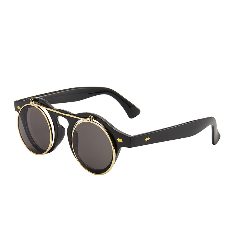 Steampunk Double Layer Flip Glasses Sunglasses Dual-purpose Sunglasses European and American Sunglasses Cross-border Glasses in stock