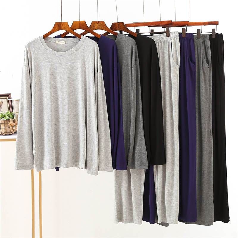 Modal Pajamas Men's Spring and Autumn Long-sleeved Youth Middle-aged Casual Loose Plus Size Home Wear Thin Suit