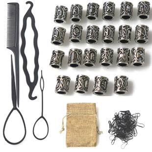 Hair Coiling Tool Set Hair Coiling Comb Rubber Band Tibetan Silver Dirty Braid Beaded Beard Beads Viking Alloy Jewelry