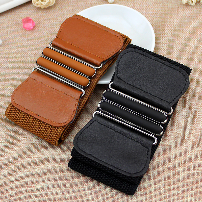 Korean Style Women's dress Double Oval Pair Buckle Elasticated Belt Decorative Women's Hand-feel Patent Leather Wide Waist Seal Three Sizes