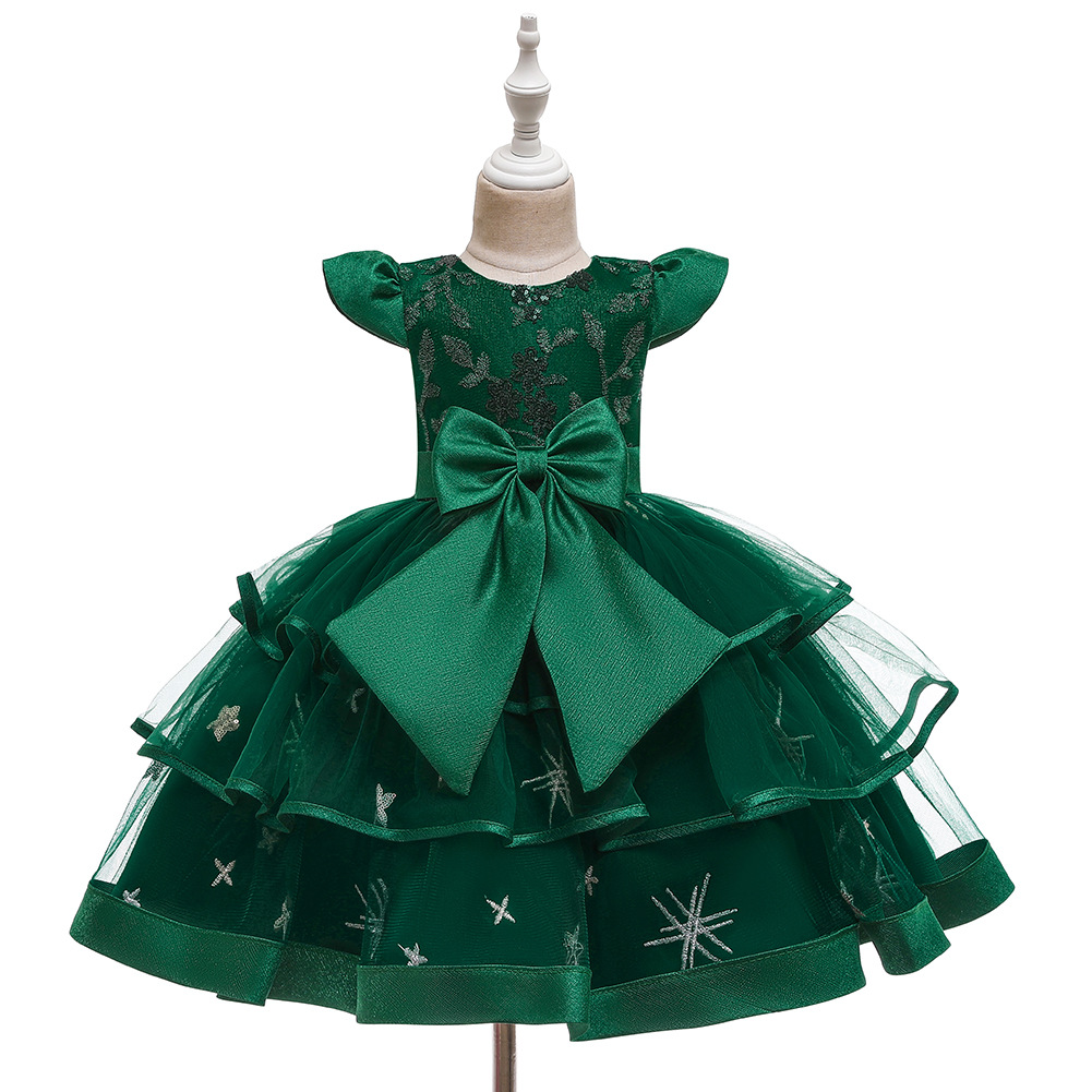 2022 New Style dress Princess dress Wedding Flower Girl dress Short Sleeve Puff Cake dress High Waist Bow dress