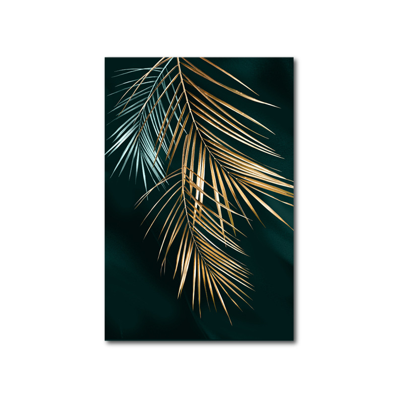 Golden Leaves Living Room Decorative Painting Modern Simple Plant Frameless Canvas Painting Core Print Cross-border Factory Direct Sales