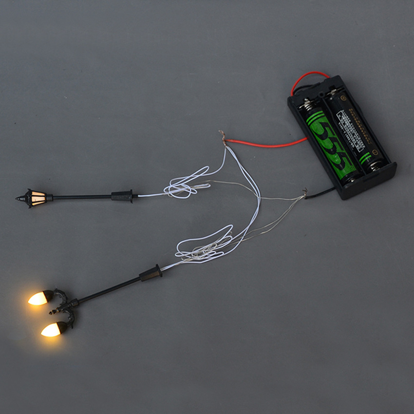 Micro landscape mini street lamp model plastic single double head garden lamp building sand table lighting scene handmade material 3v