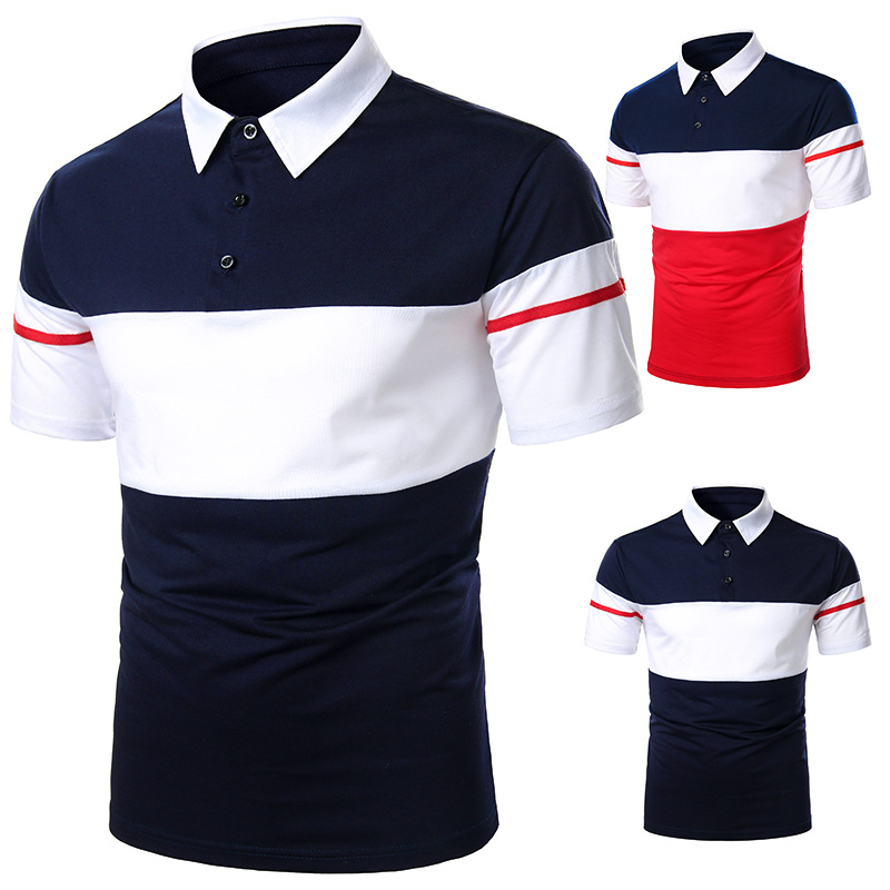 Summer men's short sleeve top fashion two-color stitching webbing design casual men's short sleeve polo shirt DB10