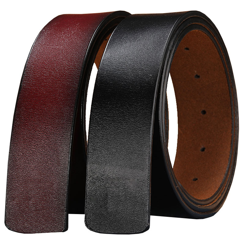 Plate Mouth Men's Genuine Leather Smooth Buckle Strip Cowhide Headless Belt Belt Men's Vintage Belt with Buckle Perforated