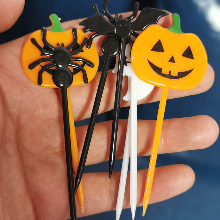10 PCs Halloween Plastic Toothpick Cake Fruit Sign Fruit Fork Plug Party Supplies Cupcake Decoration