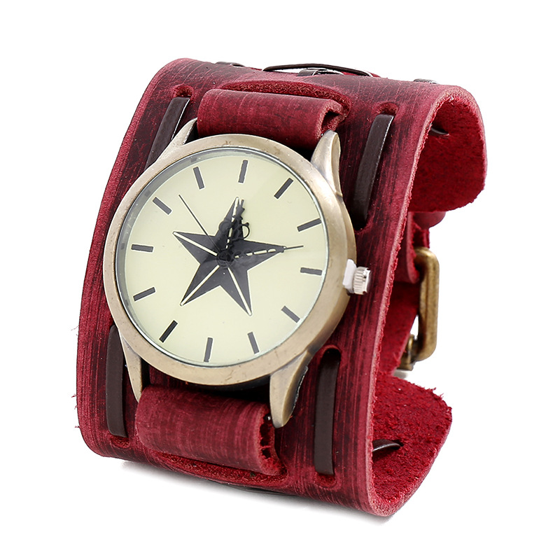 Europe and the United States cross-border new jewelry personalized atmosphere retro men's leather watch punk style wide leather bracelet bracelet