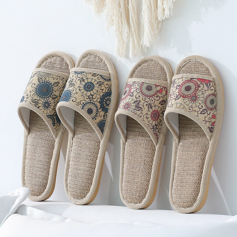 Women's linen slippers home retro home indoor couples sandals men's and women's floor non-slip guest slippers manufacturers wholesale