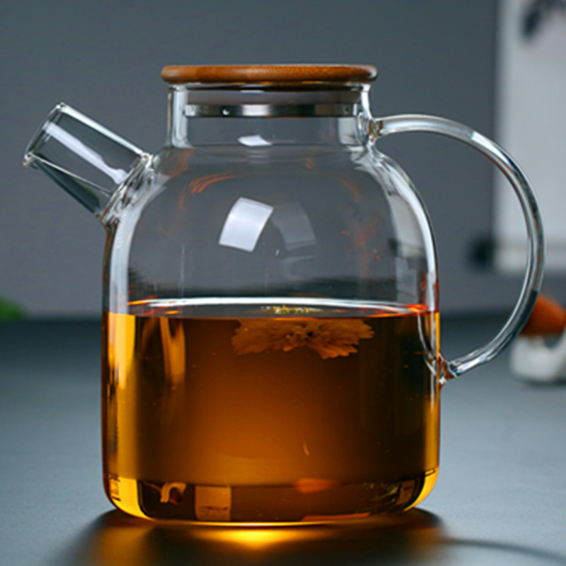 Thickened Heat-Resistant Glass Kettle Teapot Bamboo Cover Kettle High Borosilicate Glass Cool Kettle Tie Kettle Cold Kettle Factory Straight Hair