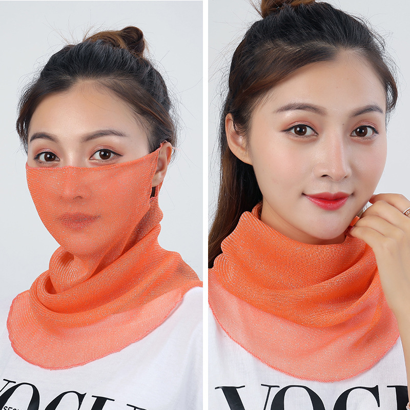 Sun protection collar women's gold silk scarf multi-functional solid color ear hanging summer sun protection sun protection breathable mask wholesale