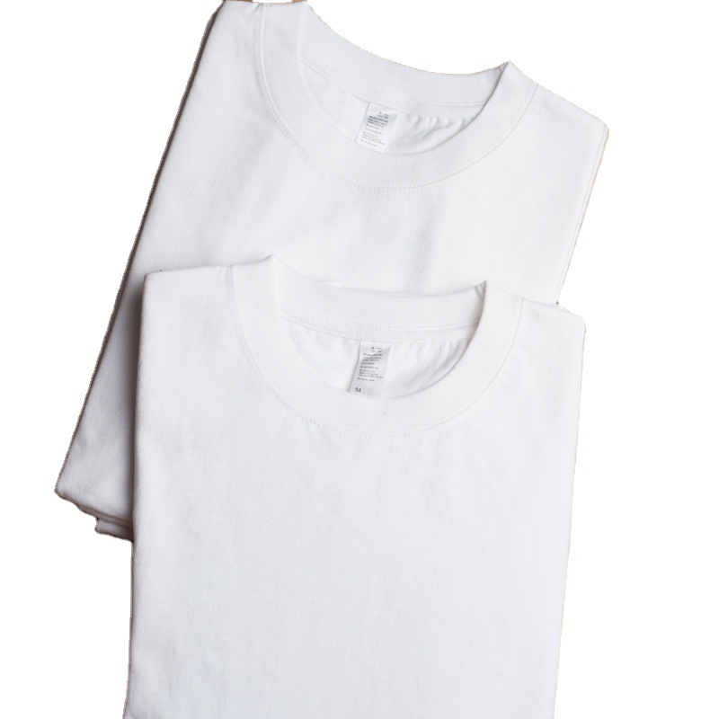 Ganyu Na 270g Small Neck Pure White T-Shirt Men's Heavy Cotton Pure Color Couple Short Sleeve Base Shirt Trendy