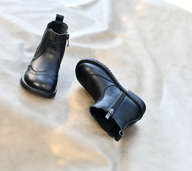 Children's Soft Cowhide Boots Short Boots Autumn and Winter Short Boots Baroque Princess Shoes Soft Black Leather Boots Fashionable Boots Baby Warm_voghion.com