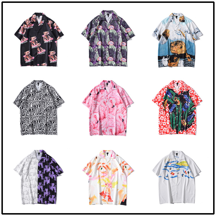 vintage Vacation Style vintage Abstract Printed Shirt Men's and Women's Short-sleeved Thin Loose Lazy Style Shirt Jacket