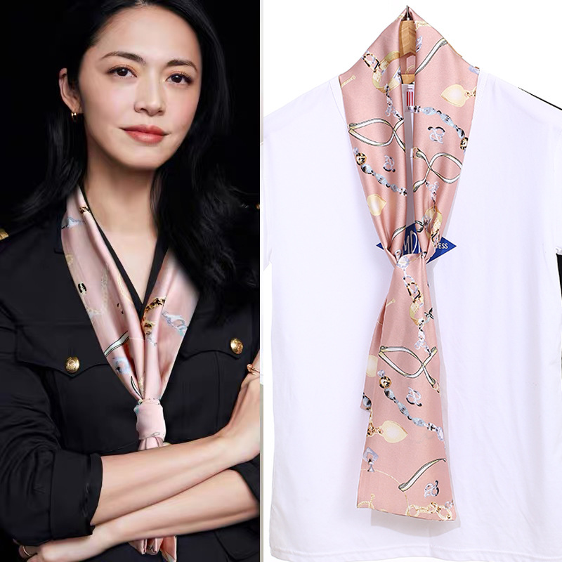 New Yao Chen Same Style Narrow Long Small Scarf Women's Spring and Autumn Style Fashion All-match Decorative Scarf