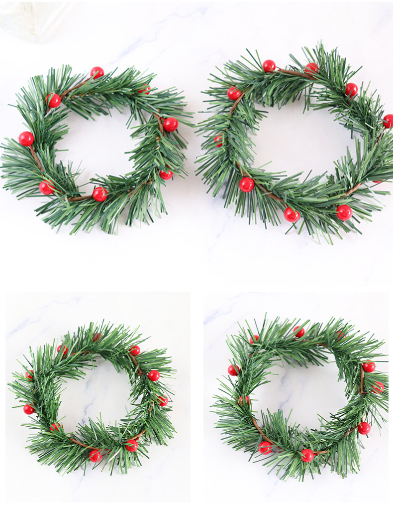 Christmas wreath simulation candle holder red berry wreath grass strip red berry pine needle home decoration price promotion_voghion.com