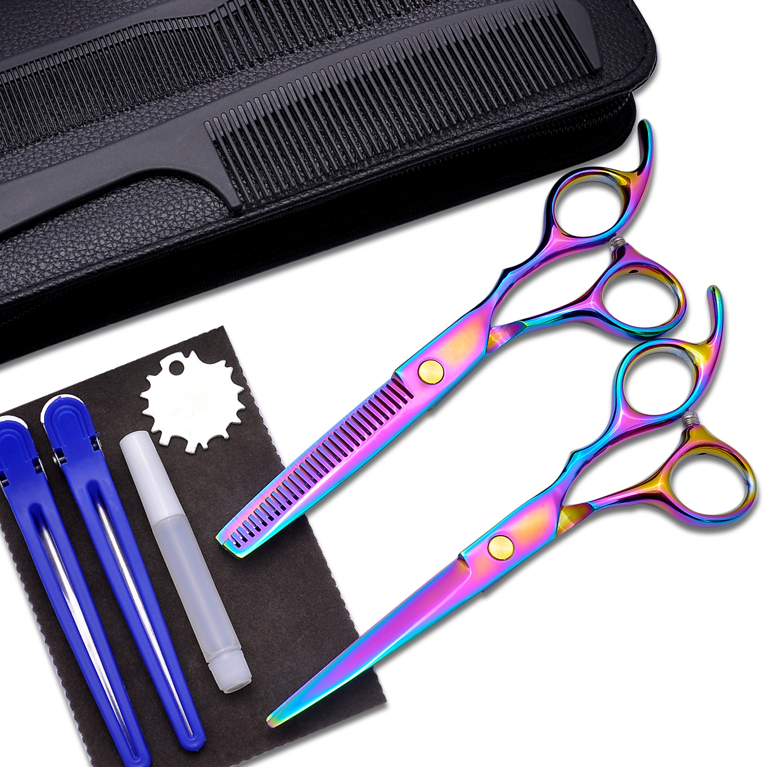 Colorful Electroplated Hairdressing Scissors Hairdressing Scissors Flat Cut Bangs Thinned Broken Hair Tooth Cut Hairdressing Scissors Set