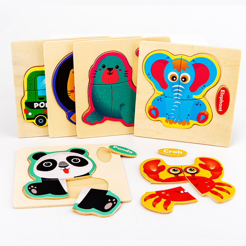 Wooden children's toy cognitive three-dimensional cartoon pattern puzzle toy early education educational wooden puzzle toy
