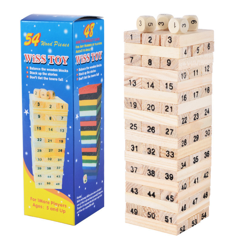 Color children's stacked high building blocks large digital stacked raffle puzzle wooden toys wholesale