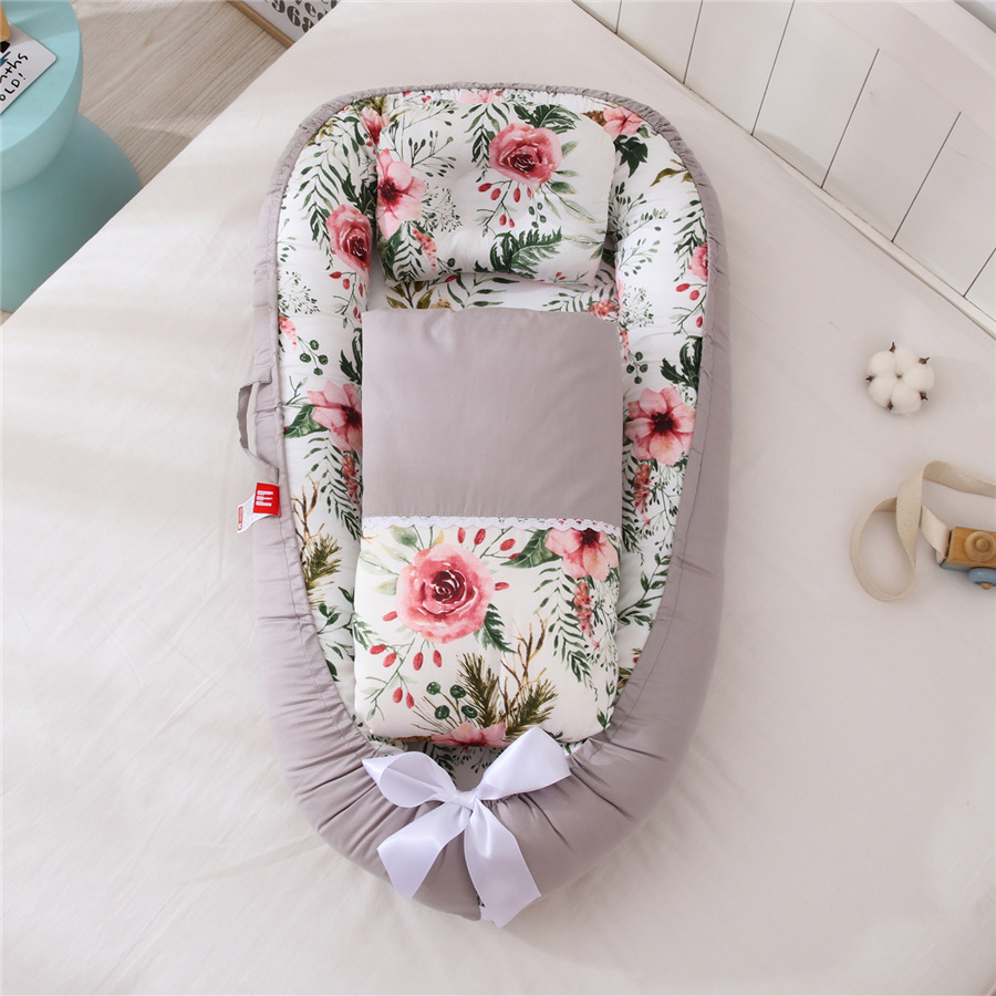Hemei cotton breathable removable and washable portable crib bed bionic baby nest baby pillow travel baby crib
