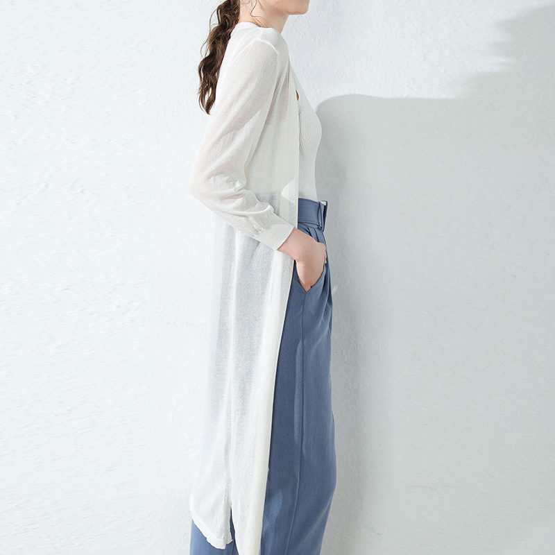 2023 Summer Women's Linen New Top Ice Silk Thin Jacket Knitted Cardigan Women's Mid-length Air Conditioner Sunscreen Shirt