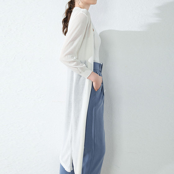 2023 Summer Women's Linen New Top Ice Silk Thin Jacket Knitted Cardigan Women's Mid-length Air Conditioner Sunscreen Shirt