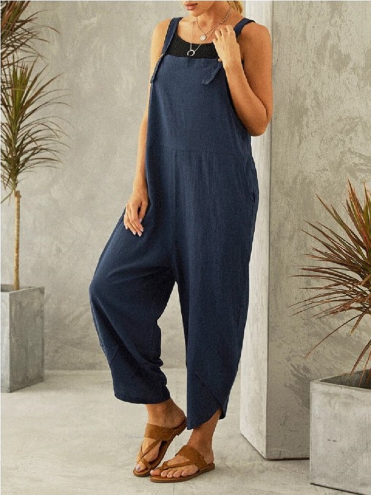 2023 Amazon eBay AliExpress wish European and American Women's Solid Color Casual Cropped Overalls