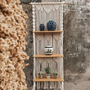 Bohemian hand-woven tapestry storage rack living room bedroom B & B hotel wall storage cotton rope decoration