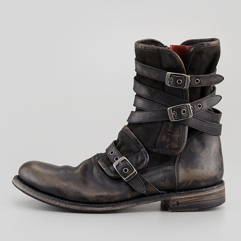 2021 new foreign trade cross-border round head belt buckle side zipper thick heel casual men's short boots large size wholesale_voghion.com