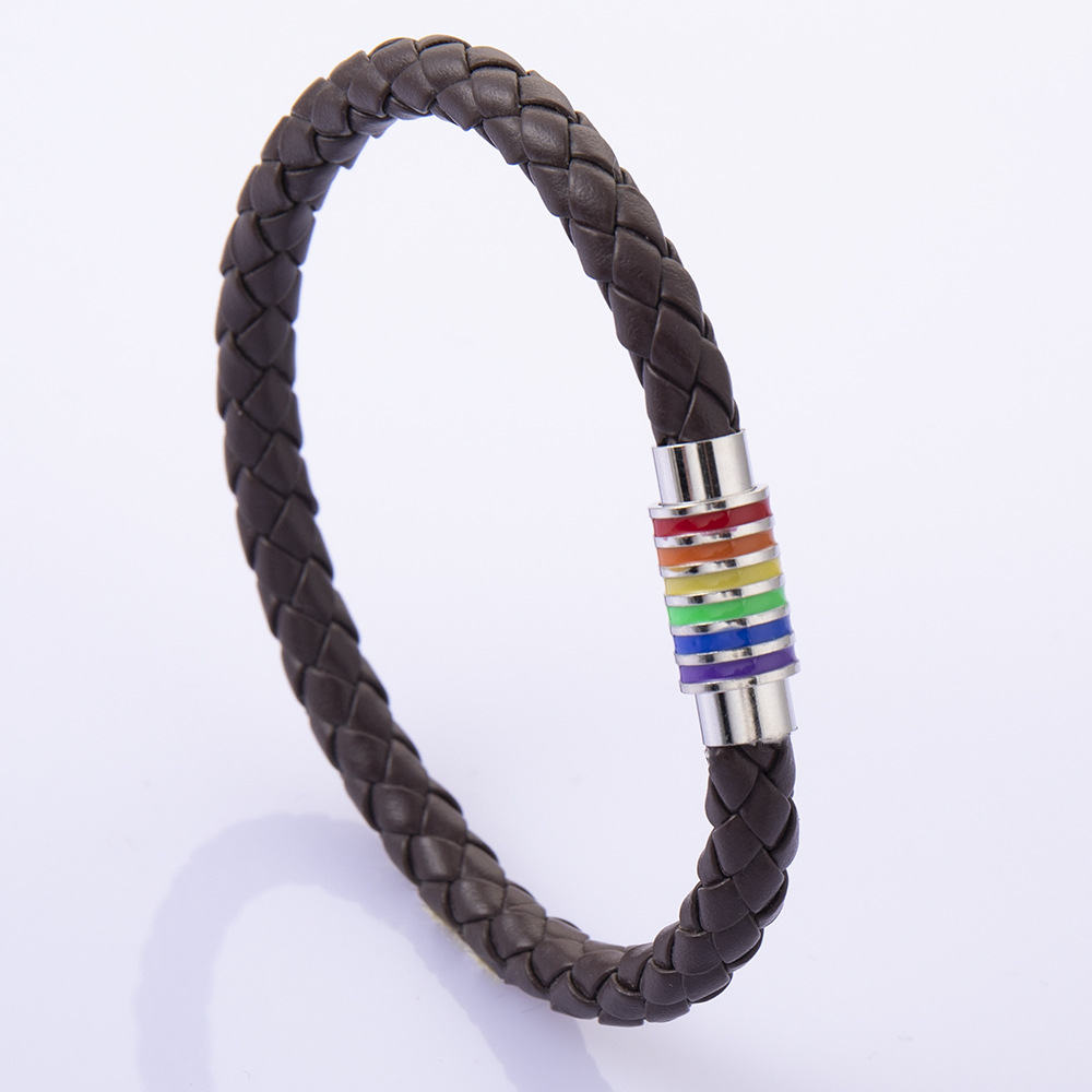 Hot sale European and American gay woven cowhide bracelet bracelet rainbow colorful fashion copper magnetic buckle jewelry foreign trade cross-border