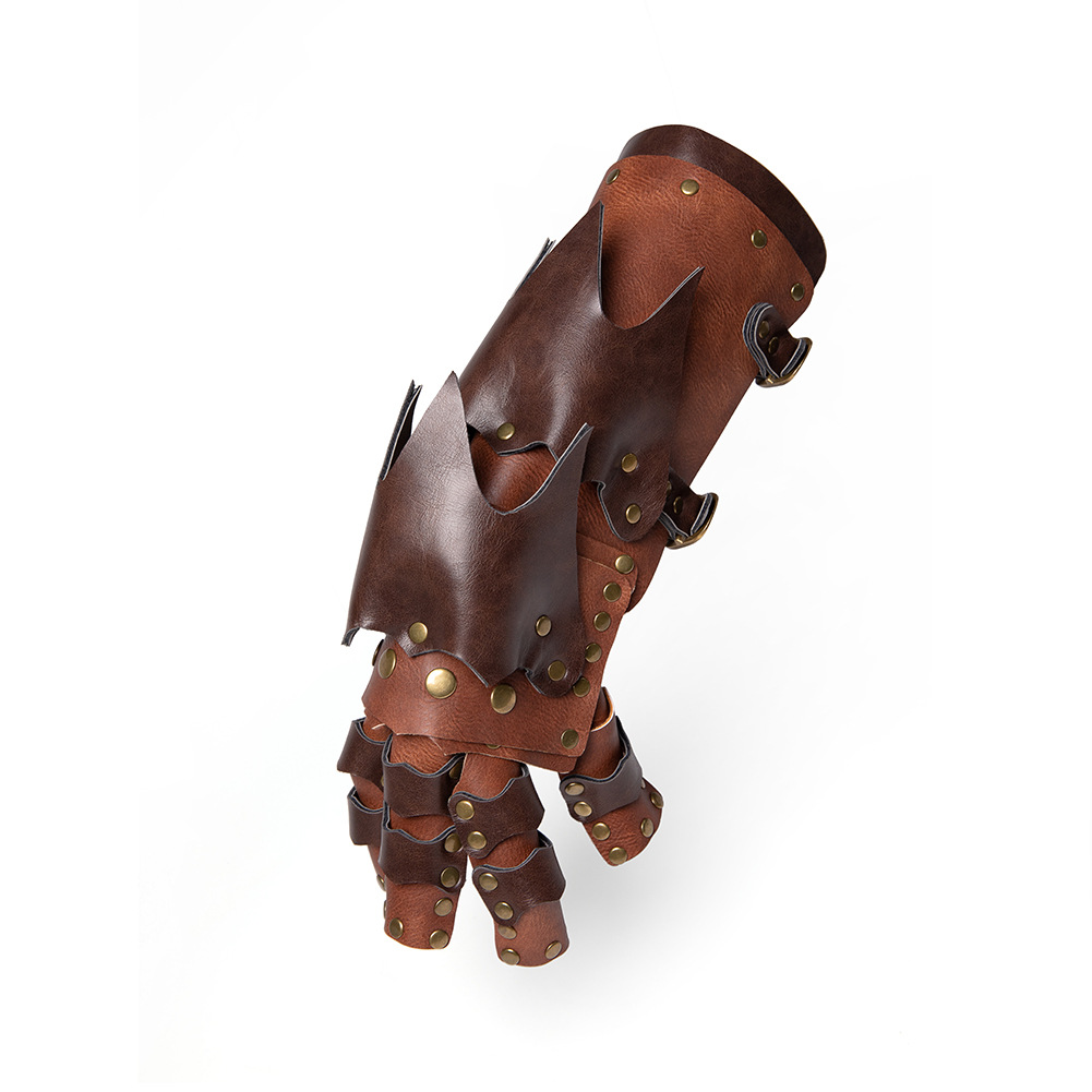 Halloween steampunk COSPLAY anime game PU leather color matching arm set stage performance costume gloves_voghion.com