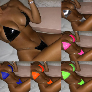 2020 New Solid Color Triangle Bright Leather Bikini Split Swimsuit White Transparent Bandage Swimsuit FM1921