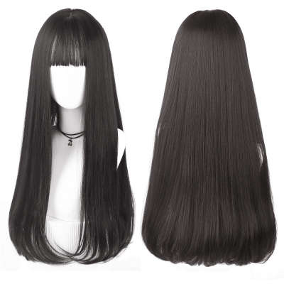 Wig Women's Long Straight Hair Natural Black Inner Buckle TikTok Temperament Face Repair Air Bangs Full Top Headgear