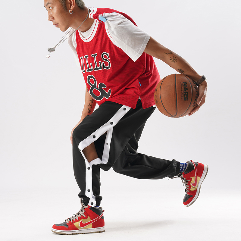Men's Breasted Sports Pants 2021 Spring and Autumn Basketball Training Casual Pants Men's Fashionable Side Opening Comfortable Loose Men's Trousers