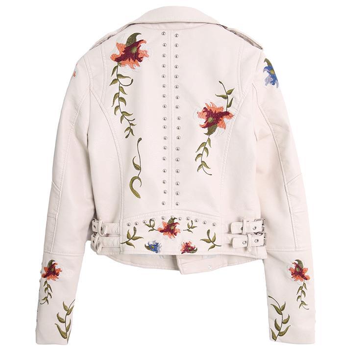 2023 spring new AliExpress Amazon cross-border embroidery rivet PU leather women's embroidery machine car jacket