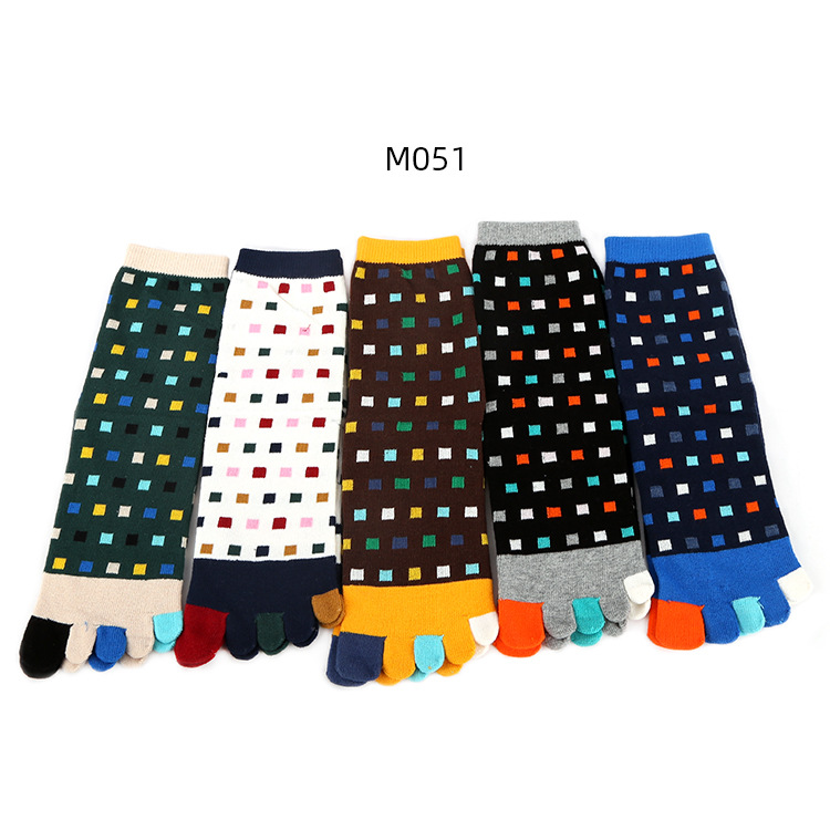 Qin foot five-finger socks men's cotton mid-tube socks autumn and winter thickened toe sweat-absorbent toe floor socks