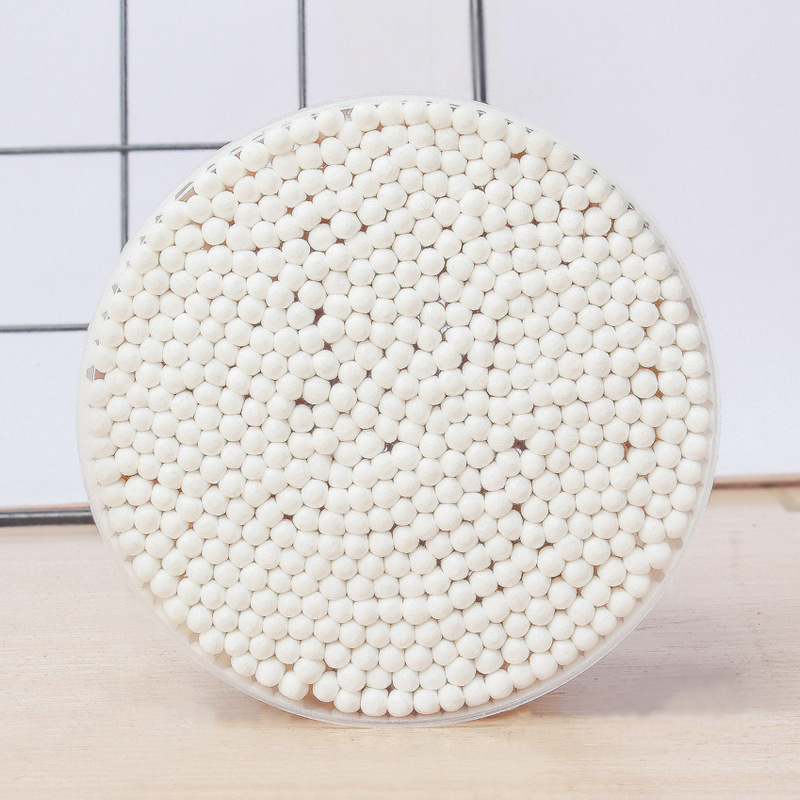 Big Bucket Family Pack 500 Cotton Swabs Round Box Disposable Cotton Swabs Double Head Cotton Stick Picked Ear Picked Ear Cosmetic Cotton