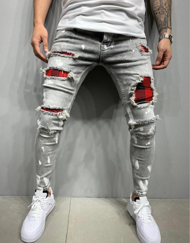 2022 high-quality cross-border exclusive for European and American men's jeans with lacquer holes in fashion and popular jeans men's New