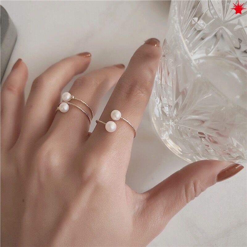 简约开口可调节珍珠戒指女时尚个性简约小指尾戒气质百搭指环饰品