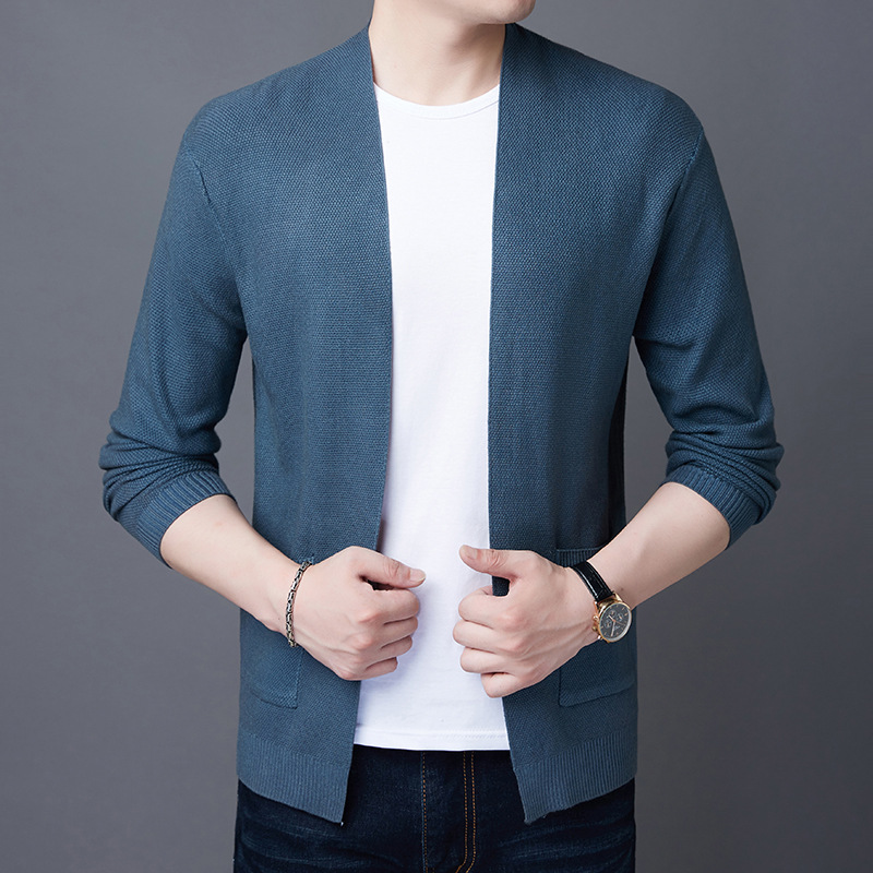 Autumn and Winter New Knitted Cardigan Men's All-match Thin Simple Solid Color Buckle Knitted Cardigan Loose Jacket