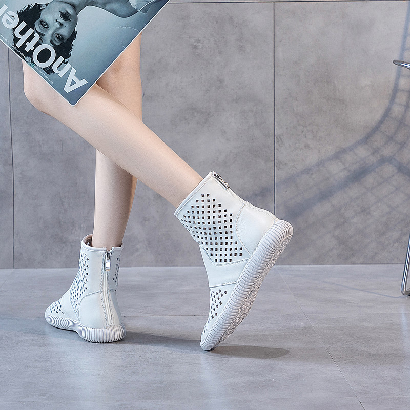 Feet Showing Small Hong Kong Style High-top Sandals Women's New Hole Sandals Flat Hollow Women's Shoes Genuine Leather Sandals Women's Summer