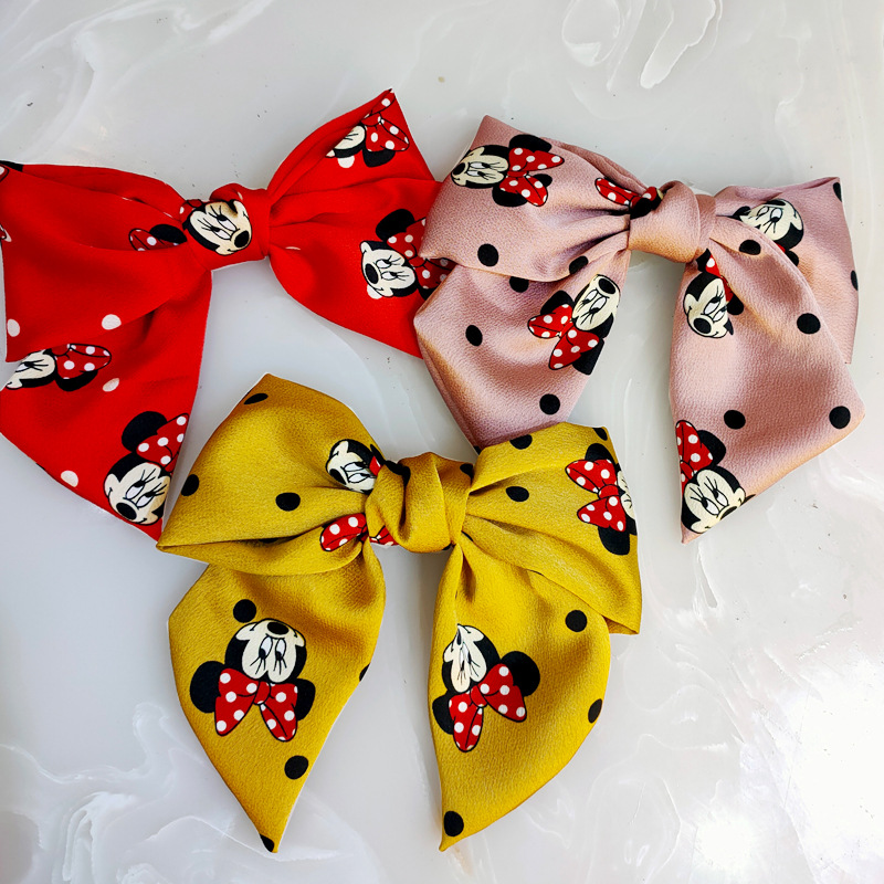 2021 New Style Wide-brimmed Mickey Bow Hairpin Japanese and Korean Style All-match Fabric Top Clip Spring Clip Cute Hair Accessories for Women