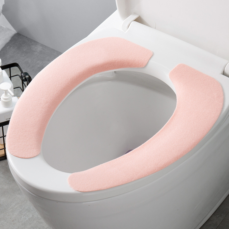 Household Thickened Toilet Mat Adhesive Toilet Sticker for Four Seasons Universal Washable Solid Color Extra Warm Toilet Sticker