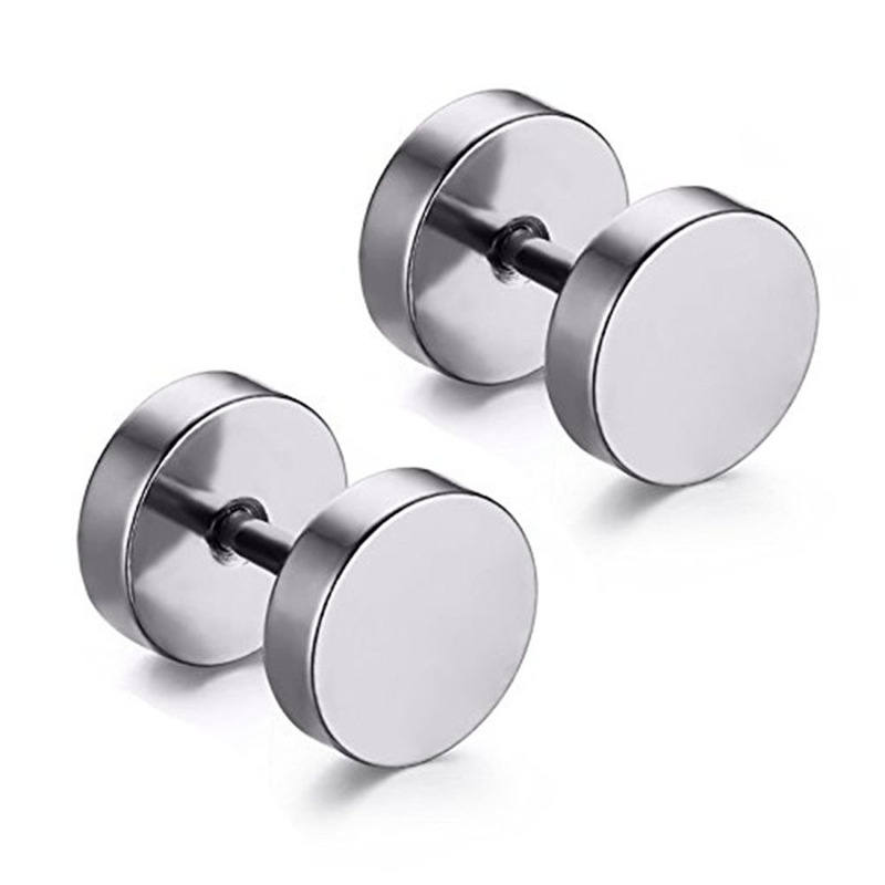 Titanium steel barbell earrings anti-allergic dumbbell earrings single trendy male personality ear jewelry student female