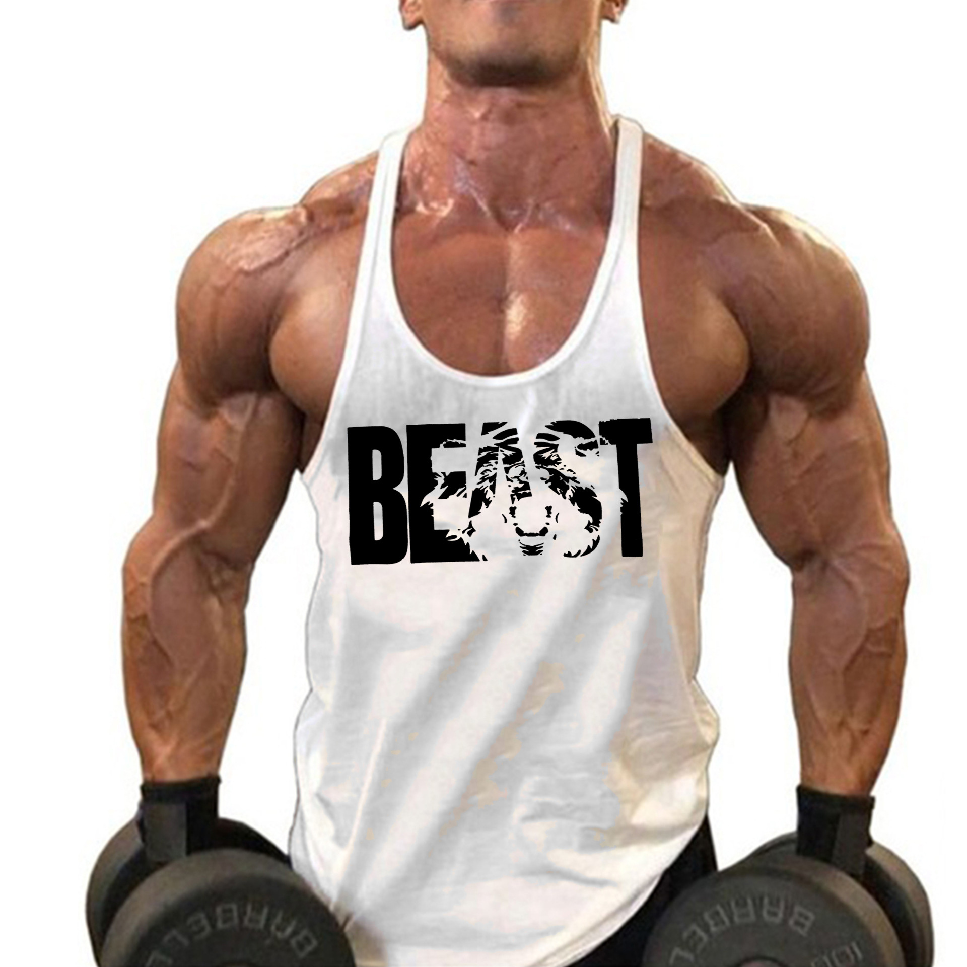 Cross-border vest Men's Fitness European and American sports vest combed cotton summer European size thin shoulder strap BEAST printed vest