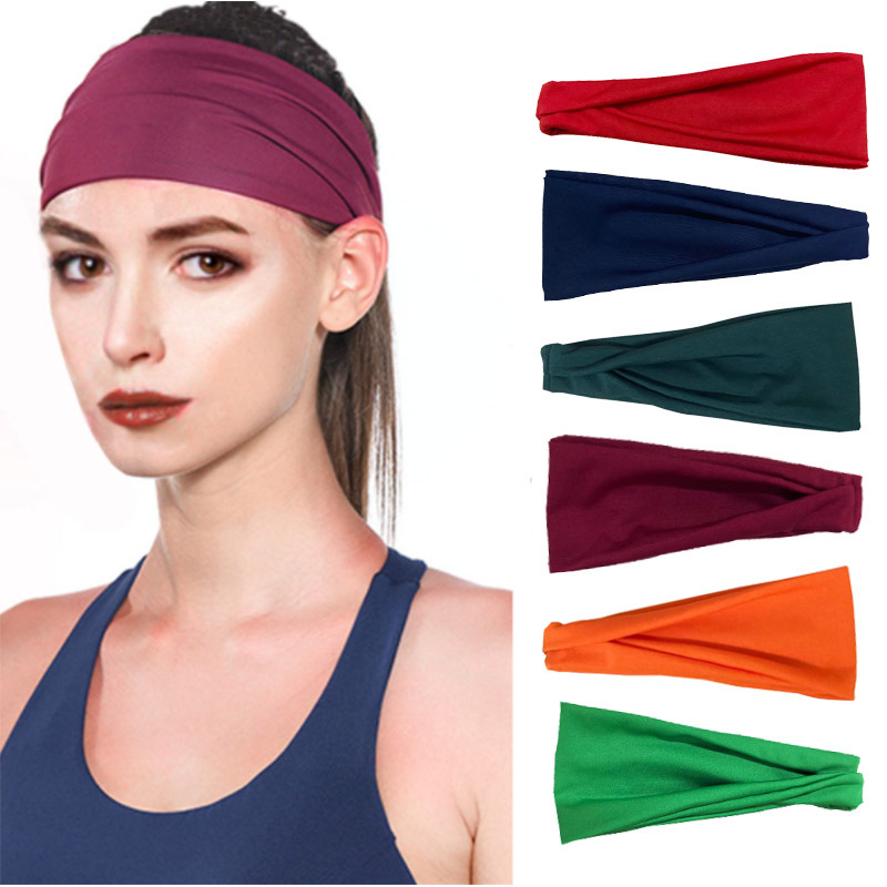 New European and American ladies hair band running fitness elastic headscarf solid color headband sports wide yoga sweat band wholesale