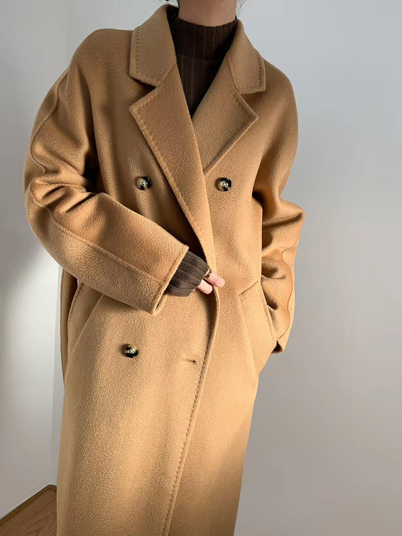 2023 autumn and winter new double-sided cashmere overcoat women's long high-end water ripple overcoat double-sided woolen overcoat women_voghion.com