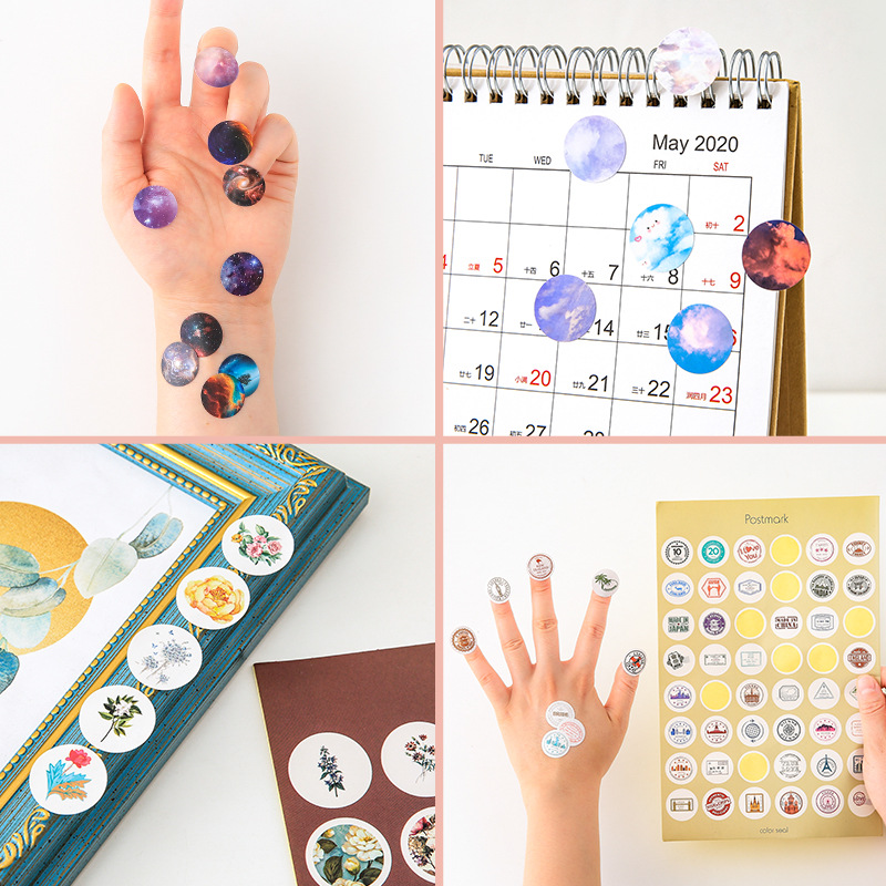 ins Morandi Color Earth Color Seal Sticker Wind Color Dot Sticker Hand Account Peripheral Card Sticker Photo Sticker