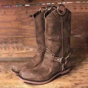 Cross-border Foreign Trade Style Low-heeled Thick-heeled Mid-heeled Boots Knight Boots Unisex Boots for Men and Women Plus Size Boots